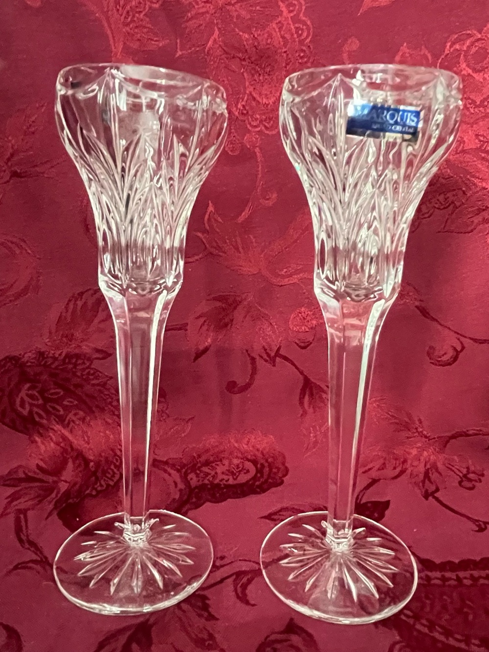 Clear Crystal Stem Bud Vases Pair by Lismore-style